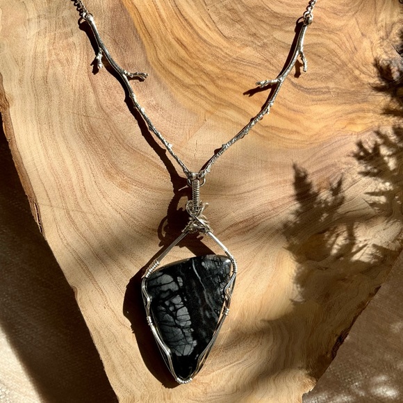 sterling silver Artisan nature cast chain with Picasso Jasper - Picture 1 of 8